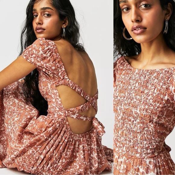 Free People Ultraviolet Maxi Dress in Tea Combo Size Large Prairie Cut Out Back - Picture 4 of 16